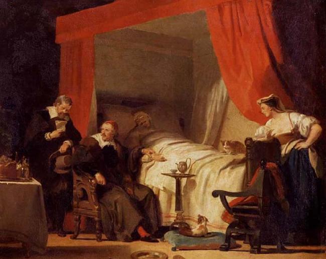 Alexandre-Evariste Fragonard Cardinal Mazarin at the Deathbed of Eustache Le Sueur France oil painting art